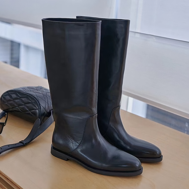 European Style High Boots for Women, Over-The-Knee Martin Boots, 2026 Winter New Style, Genuine Leather, Flat Sole, Pointed Toe, Large Shaft Circumference, Long Boots