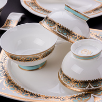 Dishes set home European dishes and chopsticks Jingdezhen Chinese Phnom Penh tableware combination bone china tableware set dishes