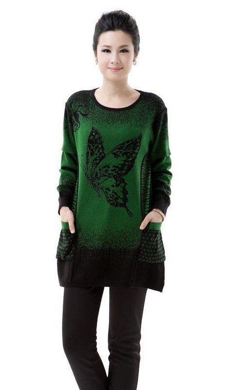 2017 new middle-aged women's clothing new middle-length large size mother's clothing long-sleeved sweater middle-aged and elderly woolen sweater ladies