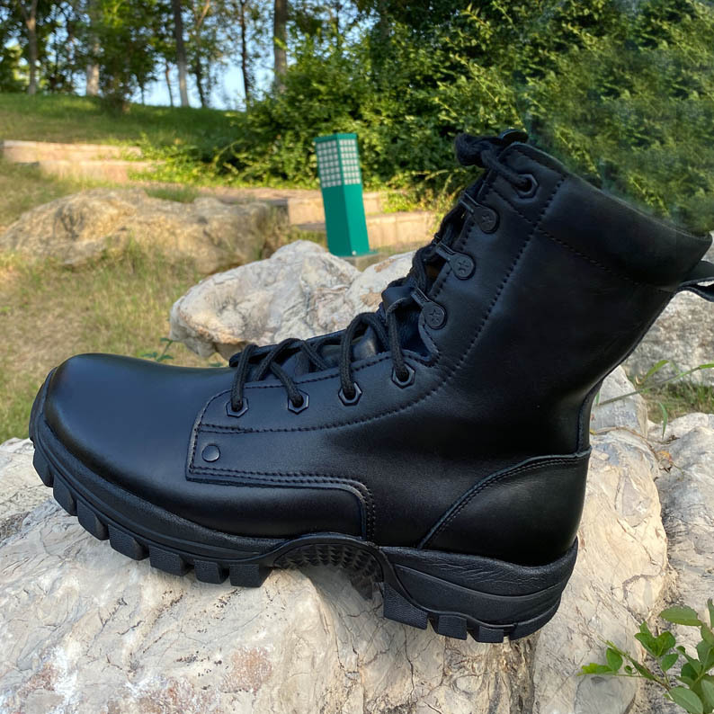Men's Summer High-Top Black Airborne Combat Training Boots Waterproof and Puncture-Proof Genuine Leather Tactical Training Boots 06