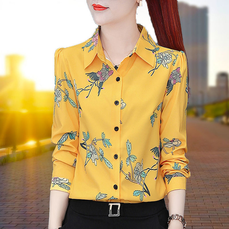 Printed Chiffon Shirt for Women, Long-Sleeved, 2024 Spring and Autumn New Style, Retro, Middle-Aged Mom, Stylish Floral Shirt, Base Layer Top Printed Chiffon Shirt for Women, Long-Sleeved, 2024 Spring and Autumn New Style, Retro, Middle-Aged Mom, Stylish Floral Shirt, Base Layer Top