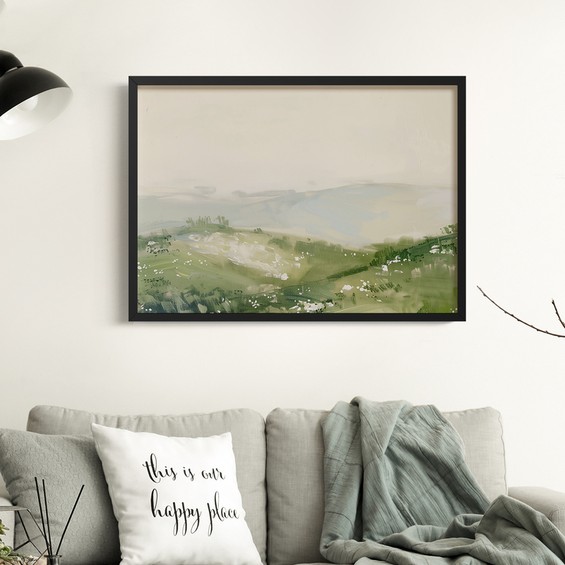 Grassland Morning Mist Living Room Sofa Scenery Natural Healing Small Fresh Decorative Painting Hanging Painting Art Frame Oil Painting Mural
