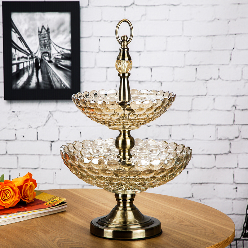 Luxurious European-style double glazed fruit tray Pearl spot upscale home living room large number fruit tray Candy Pan Snack swing piece