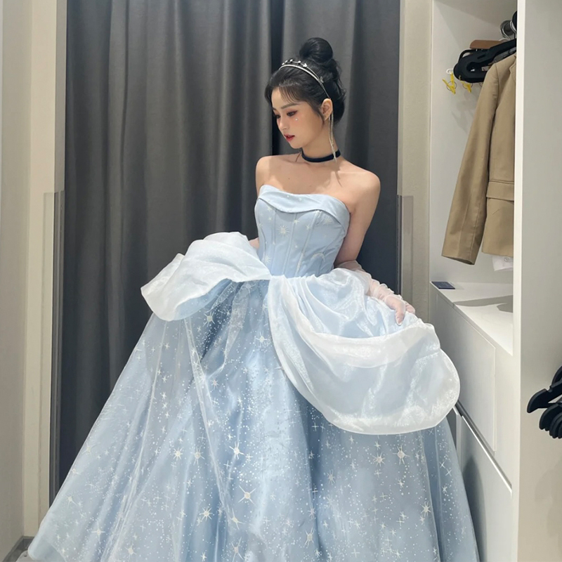 Blue Evening Dress for Women, Coming-Of-Age Ceremony, Birthday, Runaway Princess Dress, High-End Vocal Performance, Snow White Student