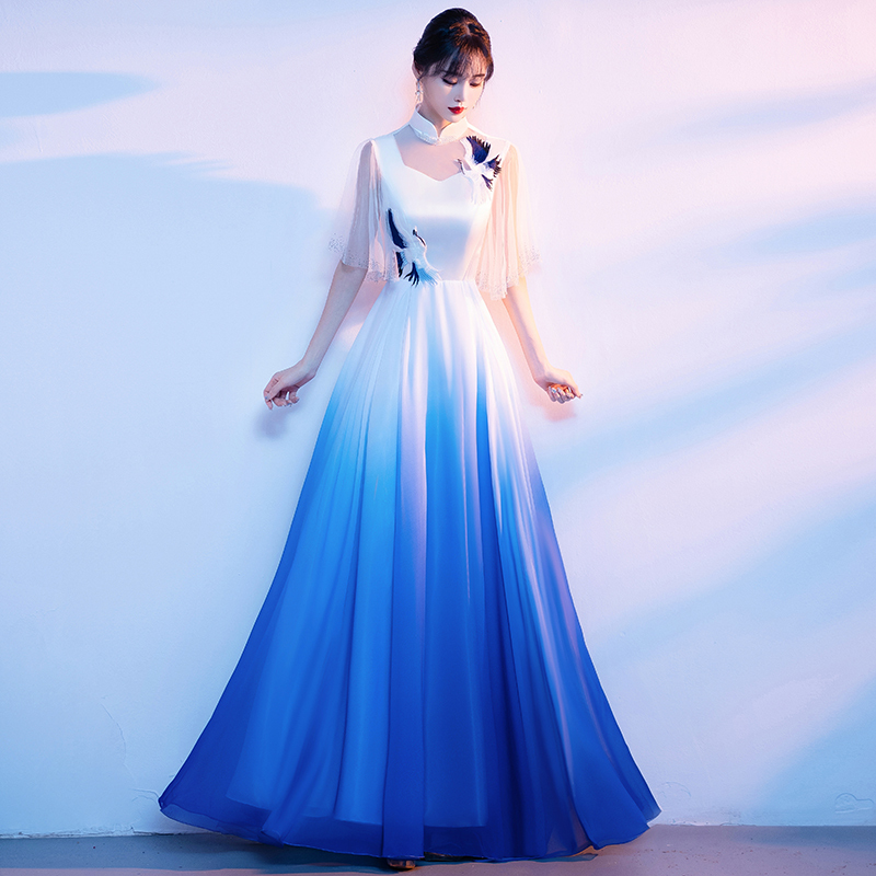 Choir Modern Dance Performance Costume Women's Long Dress Adult Stage Performance Costume Conductor Evening Dress Chiffon Gradient