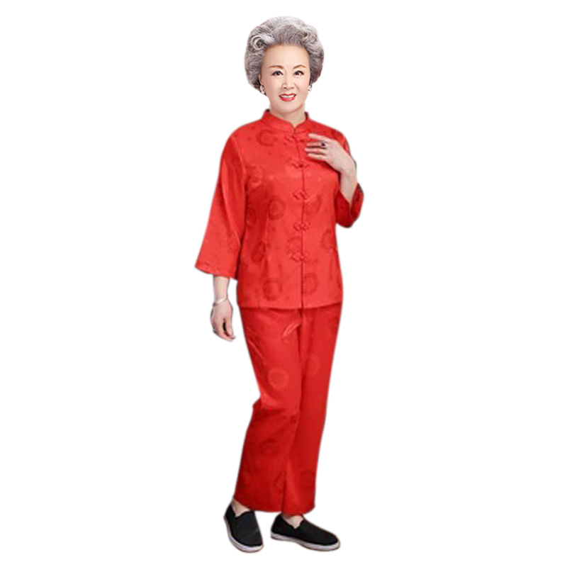 Centenarian's Birthday Celebration Tang Suit 90-Year-Old Woman's Summer Red Outfit 80-Year-Old Grandma's Birthday Celebration Clothing with the Character for Longevity