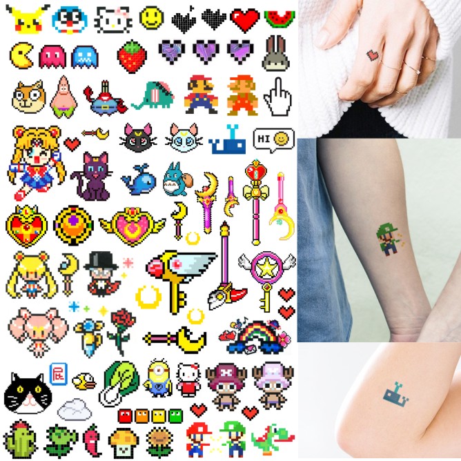Cartoon pixel tattoo stickers female waterproof soft girl moon beautiful girl voice changer moon hare sailor moon luna cat