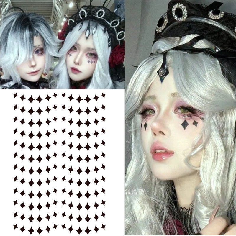 Identity V Long Night Cos Tattoo Stickers, Under-Eye Makeup Stickers, Black Diamond Face Stickers, Anime-Style Female Makeup for Photo Shoots
