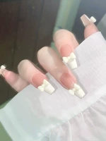 Наклейки для ногтей, накладные ногти для маникюра с бантиком для невесты, изысканный стиль, коллекция 2023, готовый продукт