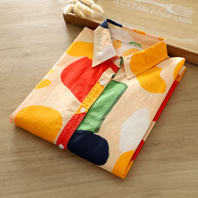 Dopamine Style Long-Sleeved Shirt for Women, Korean Fashion, Stylish, Age-Reducing, Bright Color, Pure Cotton, Loose Fit, Spring and Autumn Top