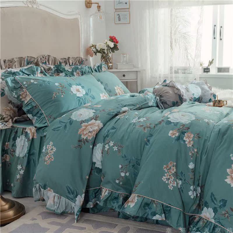Châu Âu giường bông của Mỹ váy bên trái và bên phải của chiếc giường mà không có một mảnh duy nhất của khăn trải giường cotton cuối giường với một chiếc giường vườn vách ngăn - Trang bị tấm ga bọc giường spa