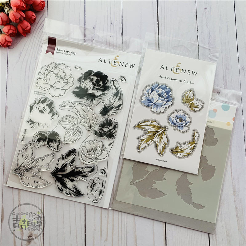 Altenew prints floral effect transparent seal and cut die shield plate Book Engravings