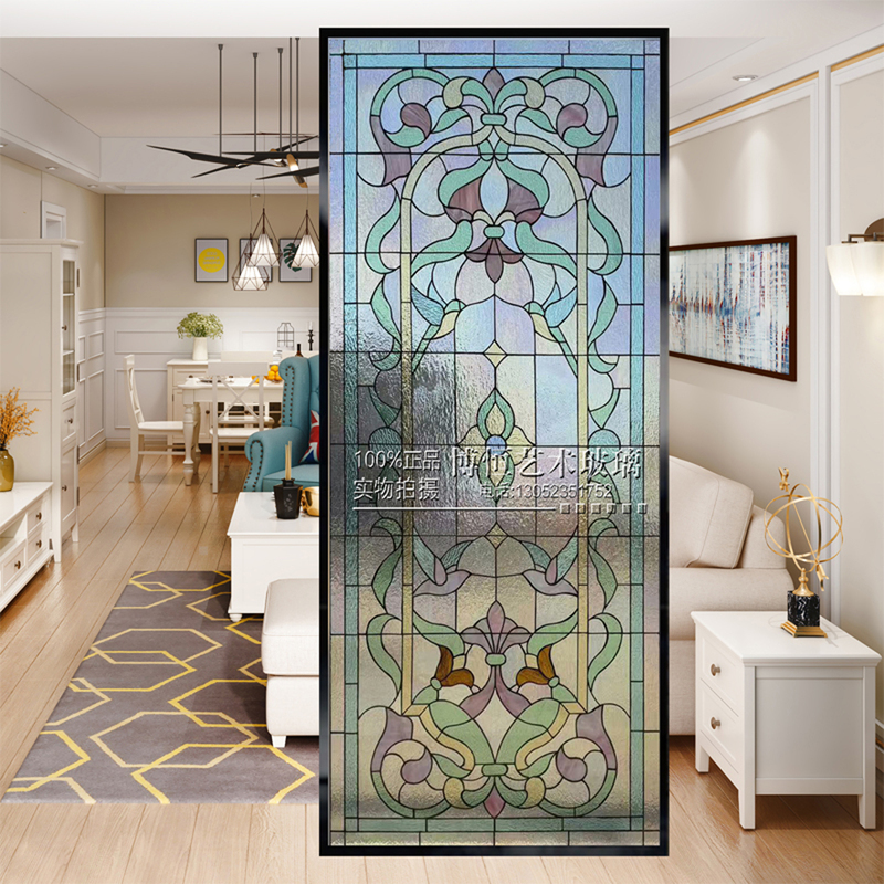 Tiffany Colored Patterned Art Glass Partition Decoration European Style Interior Living Room Space Divider Glass Tiffany Colored Patterned Art Glass Partition Decoration European Style Interior Living Room Space Divider Glass