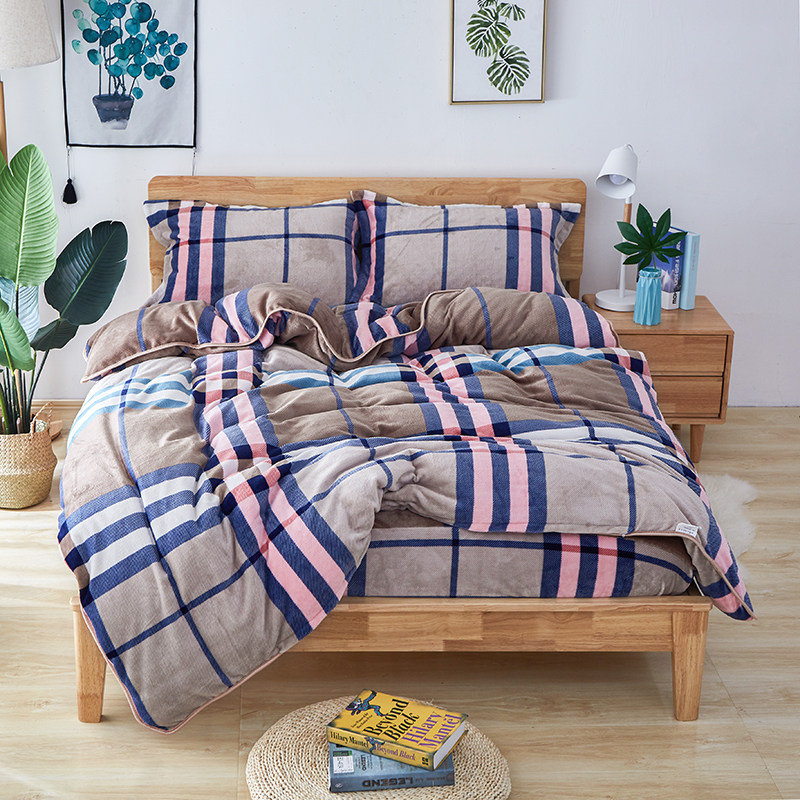 Thickened crystal suede four-piece set flange velvet double face winter quilt cover French linen bed Ogasawara net red bed with supplies