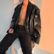  GAHKSTUDIO Korean designer high-end custom crocodile leather craft retro contour leather leather suit