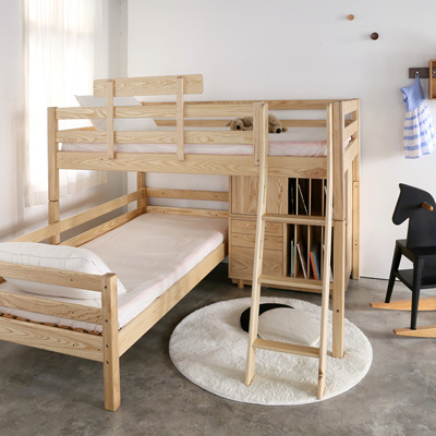 (Giao hàng vào tháng 10) Park Yuan | Giường dành cho trẻ em trung và cao giường Giường nửa chiều cao nguyên chất bằng gỗ nguyên liệu - Giường
