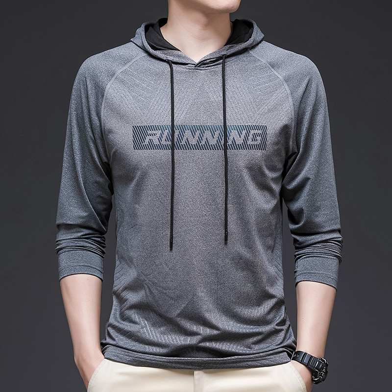 Spring and Autumn Thin Ice Silk Long-Sleeved T-Shirt Men's Hooded Sports Sweatshirt Summer Loose Printed Quick-Drying T-Shirt Top Spring and Autumn Thin Ice Silk Long-Sleeved T-Shirt Men's Hooded Sports Sweatshirt Summer Loose Printed Quick-Drying T-Shirt Top