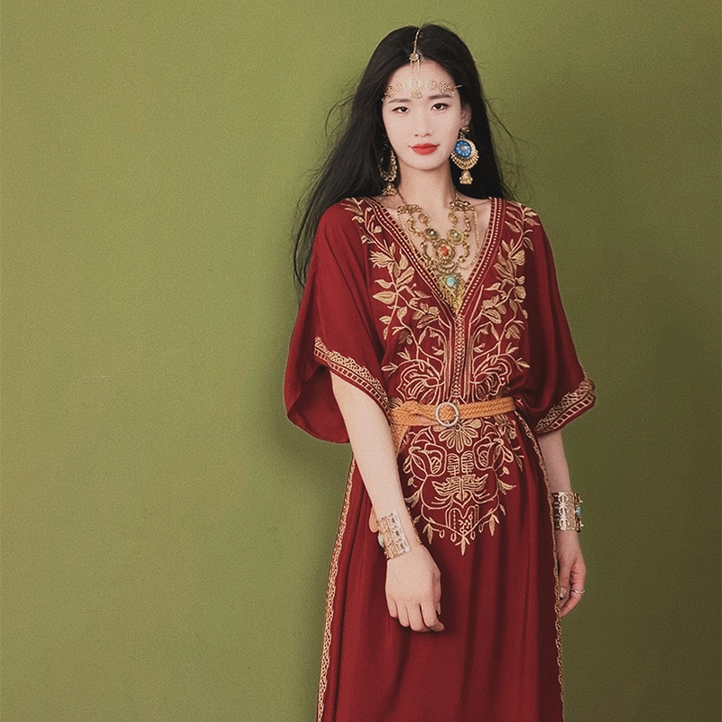 New Original Bohemian Dress, Exotic Style, Burgundy, Noble Dubai Lady Style, Thai Vacation Dress, Fairy Dress