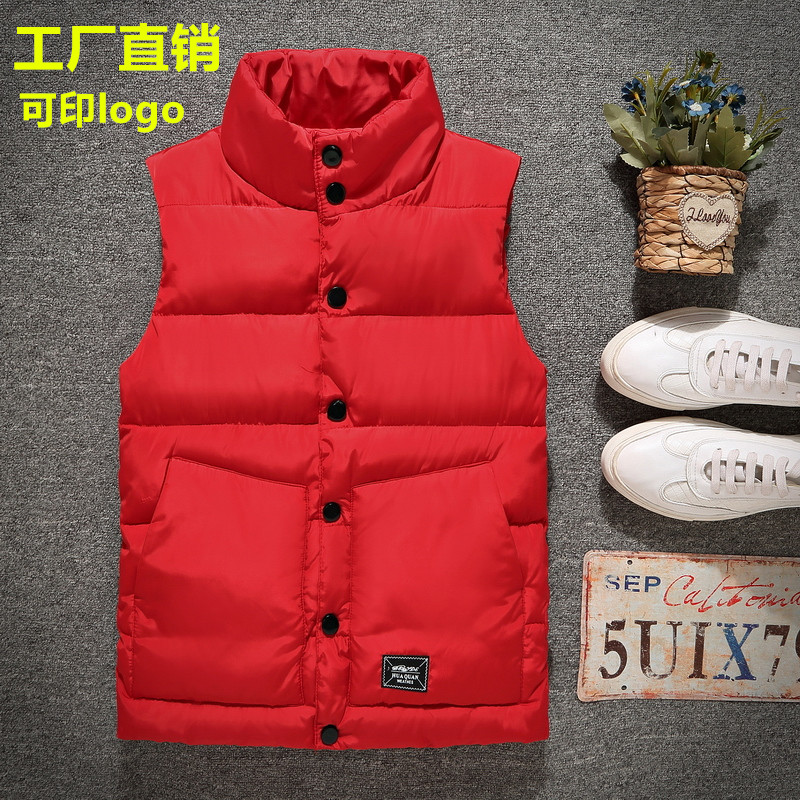 Customized down cotton vest custom LOGO printed word for men and women autumn and winter thick tank top workwear slim vertical collar shoulders