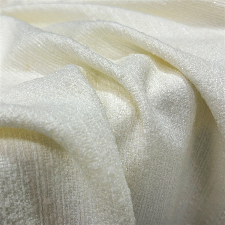 Creamy White Wool Tweed Blend Fabric for Fashionable Spring and Autumn Coats and Dresses