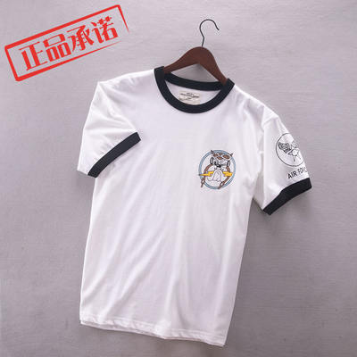 Air Force No. 1 print 230g heavy pure cotton washed round-neck slim short-sleeved T-shirt, men's base layer, half-sleeved T-shirt, trendy