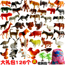 Simulation wild animal model toy flamingo tiger lion leopard chicken duck goose cattle and sheep childrens teaching aids