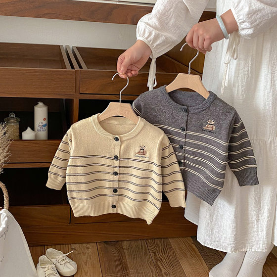 
Baby cardigan spring and autumn baby boy clothes autumn Korean style fashionable infant sweater jacket college style knitted sweater