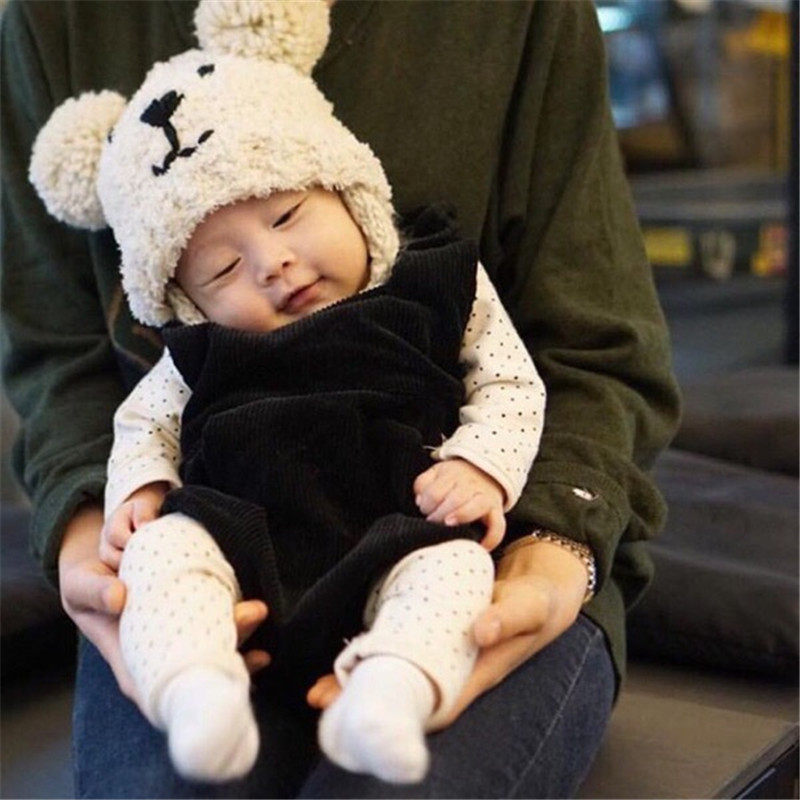 Korea Autumn/Winter Children Knit Hat Cartoon Handmade Little Bear Hat Men and women Baby protective ear cover headcaps Baby warm hat