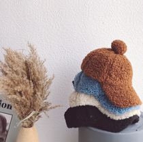 South Korea Same-style Pure Color Big Ball Teddy Suede Children Autumn Winter Baseball Cap Tide Baby Recessed Styling Duck Tongue Cap
