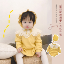 New baby spring autumn girl Han version One-piece Clothes Khaclothes Climbing Clothes Full Moon Bag Fart Clothes Baby Soft Duvet Cotton