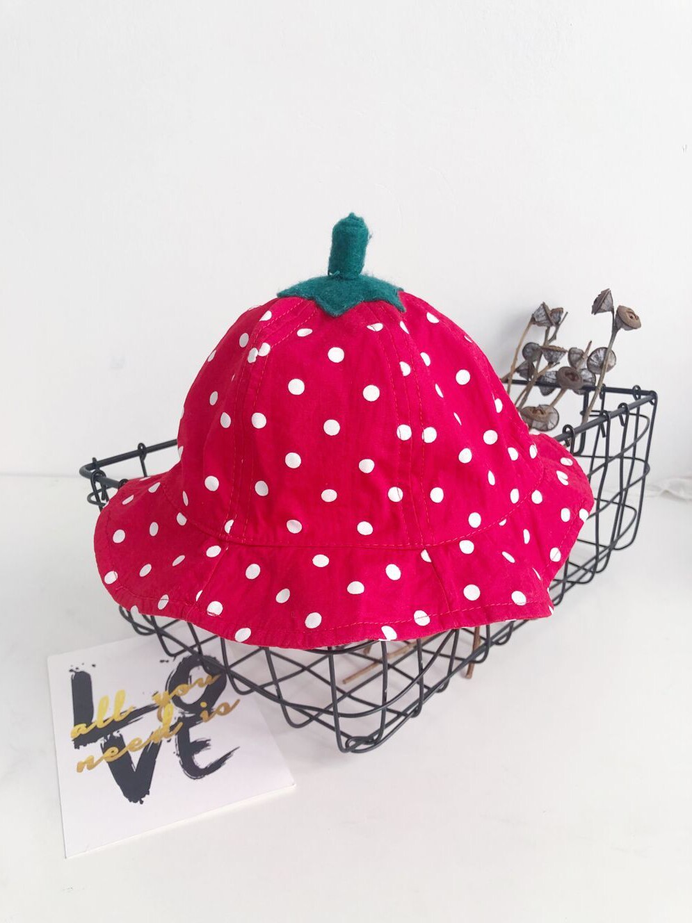 2022 baby hat children's pure cotton cloth sun hat basin hat fisherman hat baby spring and summer sun hat strawberry hat