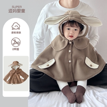 Baby going out cape cloak male baby clothes winter clothing cartoon style infant thickened hooded cardigan jacket