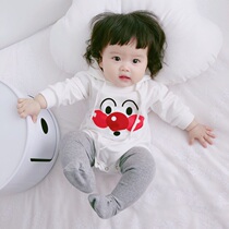 Spring and Autumn New Korean version of ins baby boys and women Baby cartoon pattern hooded cotton clothes climbing clothes Net Red