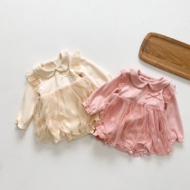 ins 2021 spring and autumn baby girl baby Hundred Day clothing long sleeve star Net gauze cotton clothes climbing clothing year old skirt