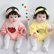 Spring and Autumn New Baby Lemon Strawberry Jumpsuit Baby Climbing Girl Cute ins Ha Clothes Hair Band