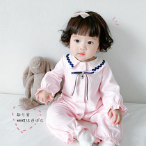 Spring and autumn new ins baby one-piece clothes butterfly knot Korean version baby long sleeve khae climbing clothes princess windy sweetness