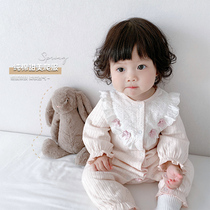 2022 Spring new Newborn Daughter Baby Lace Khaclothes Infant Butterfly Knot Pure Cotton Sweetness and Climbing Clothes