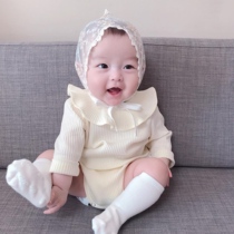 Spring Akins new baby one-piece clothes pure cotton baby LOTUS LEAF SIDE PIT STRIP LONG SLEEVE BAG FARTING PRINCESS WIND OCEAN QI