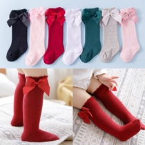 2022 Spring new baby baby midbarrel socks Spanish style large butterfly knot stockings stockless hand-stitched 100 hitch