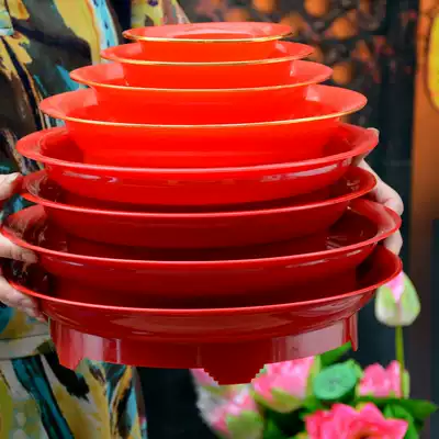 Buddhist supplies for the Buddha, sacrifice, wedding, wedding, red plastic fruit plate, high-footed large fruit plate