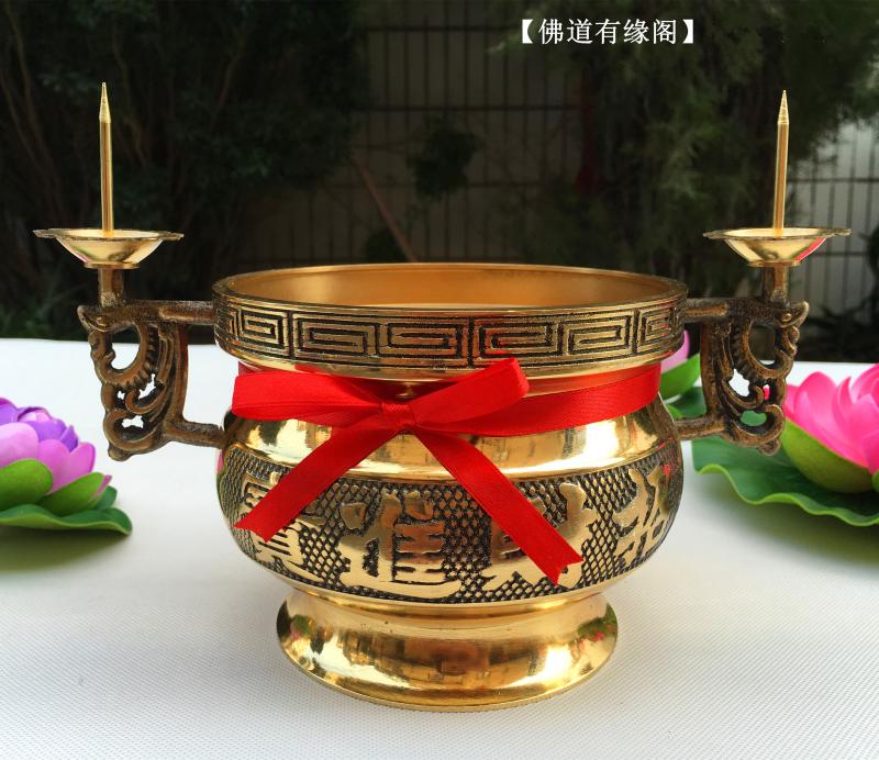 Pure Copper New Double Phoenix with candle holder Entrance Treasure of Incense Stove Ji Bronze Incense Stove Incense Stick of Buddha Supplies Incense Stove
