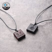 Original black sandalwood Sandalwood Necklace Square Pendant Lock Bone Couple Gift male and female lettering names a pair of custom