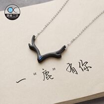Mermaid Workshop A Deer with You Black Honolulu Antlers Corner Necklace Pendant Female Lock Bones Korean Edition Jane Yosemssen Student Ornaments