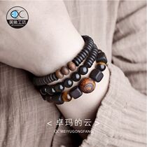Original art and art bracelet black sandalwood tiger eye black dazzling multilayer three circles winding bracelet handstring male and female retro