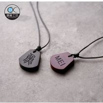 Sandalwood sector small pendant lock bone necklace ancient wind ornament sends male and female couple a custom lettering minimalist art