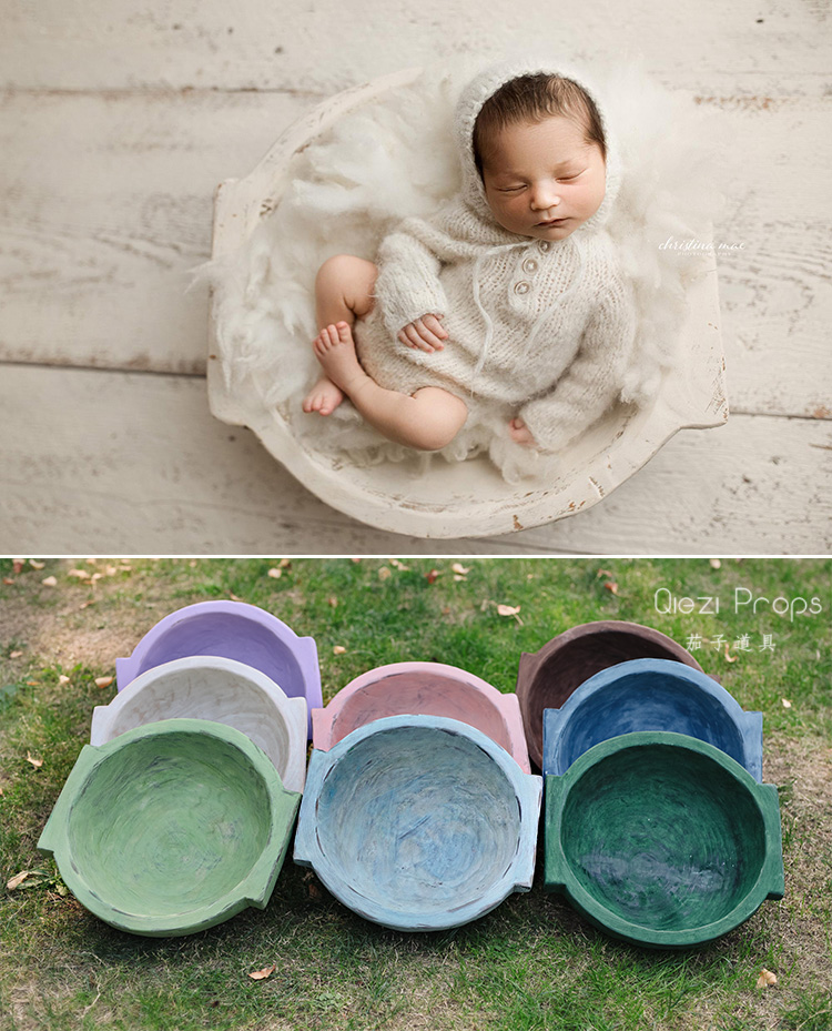 8 color solid wood old handle log basin color container baby photo original newborn photography props