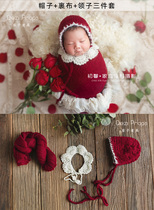New Years Christmas flower edge Little Red Riding Hood wrapped cloth set handmade wool knitting original eggplant newborn photography props