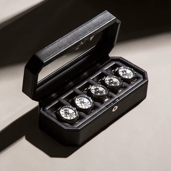 WOLF Windsor импортированный кожаный запирающийся 5-позиционный бокс для часов, подходит для коллекции игрушек, черный стиль в наличии
