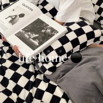 Checkered) Classic Retro Chessboard Grid Milk Suede Four Pieces Single Double Trendy Autumn Winter Bed