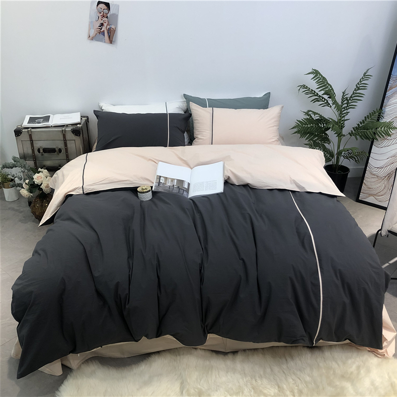 Đồng bằng khô 60 rắn màu bông giặt Bộ bốn mảnh cotton hai mặt giặt trần ngủ 1.8 bộ đồ giường - Bộ đồ giường bốn mảnh chăn ga cao cấp